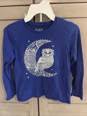 Place Royal Blue Long-Sleeve Tee with White Owl Moon Graphic